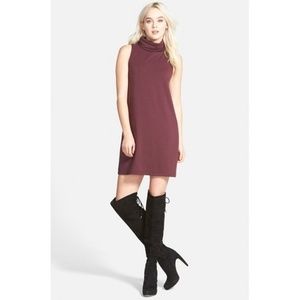 Leith Burgundy Stem A-Line Knit Cowl Turtleneck Sleeveless Mini Dress